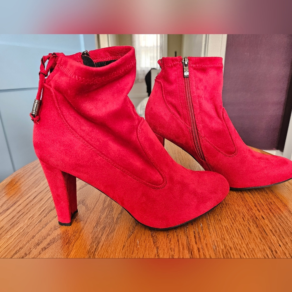 Red suede ankle boots